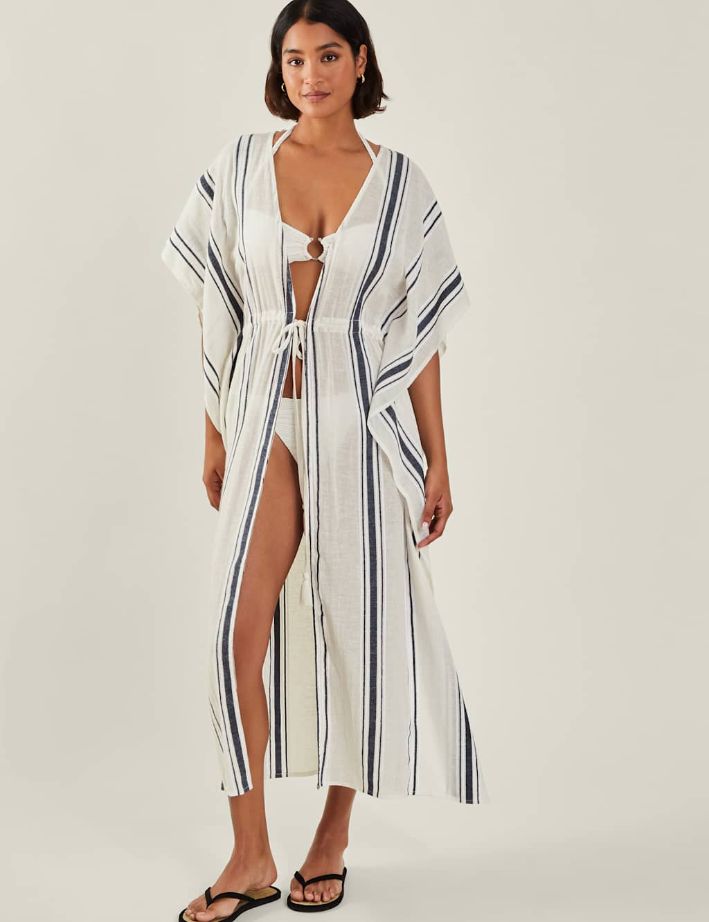 Pure Cotton Striped Beach Cover Up Kaftan