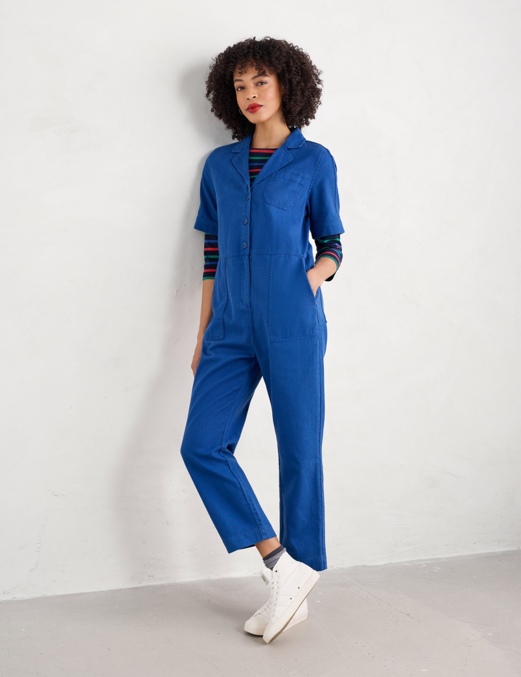 Linen Blend Cropped Jumpsuit