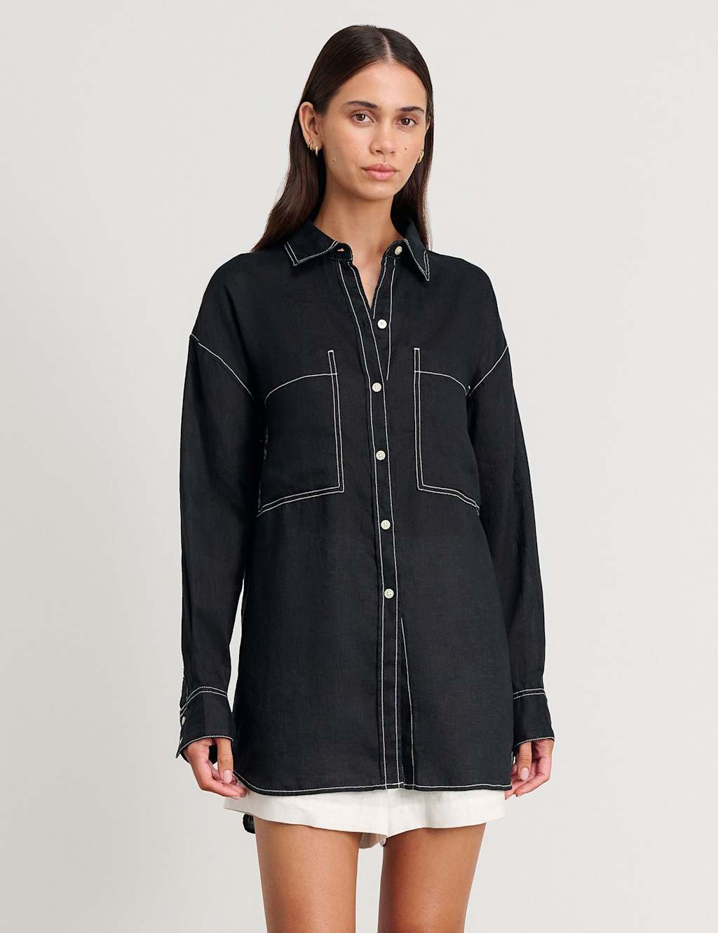 Jag Pure Linen Oversized Shirt Black