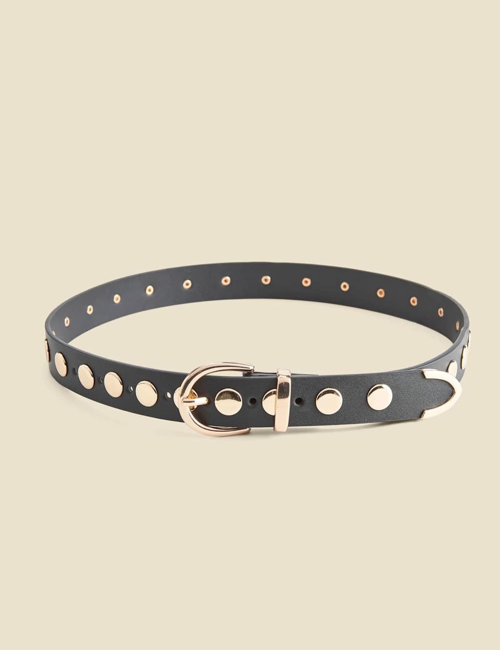 SOSANDAR Leather Studded Waist Belt Black