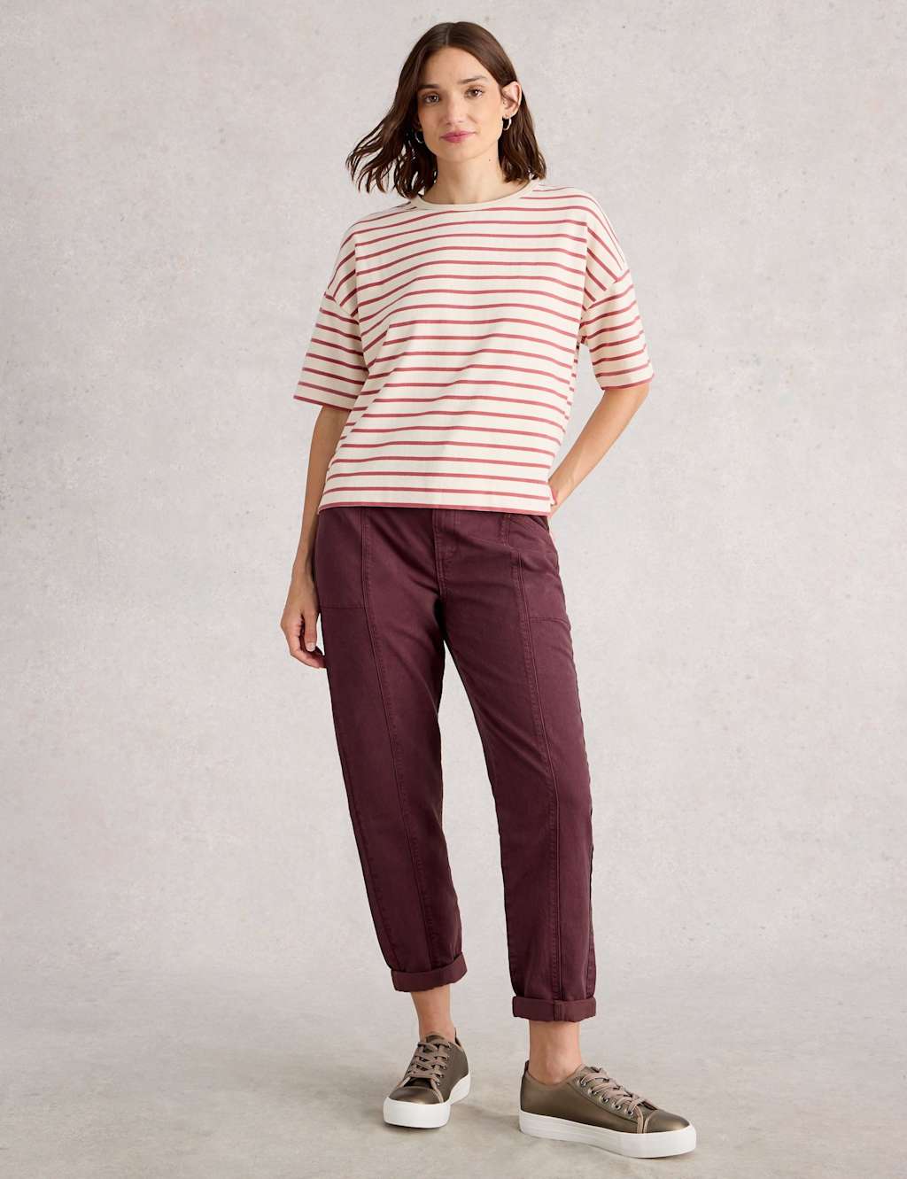 White Stuff Women's Cotton Rich Seam Detail Tapered Trousers - 12REG - Dark Purple, Dark Purple