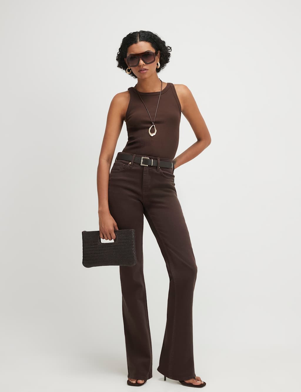 River Island Women's High Waisted Belted Straight Leg Jeans - 12 - Chocolate - Available at M&S