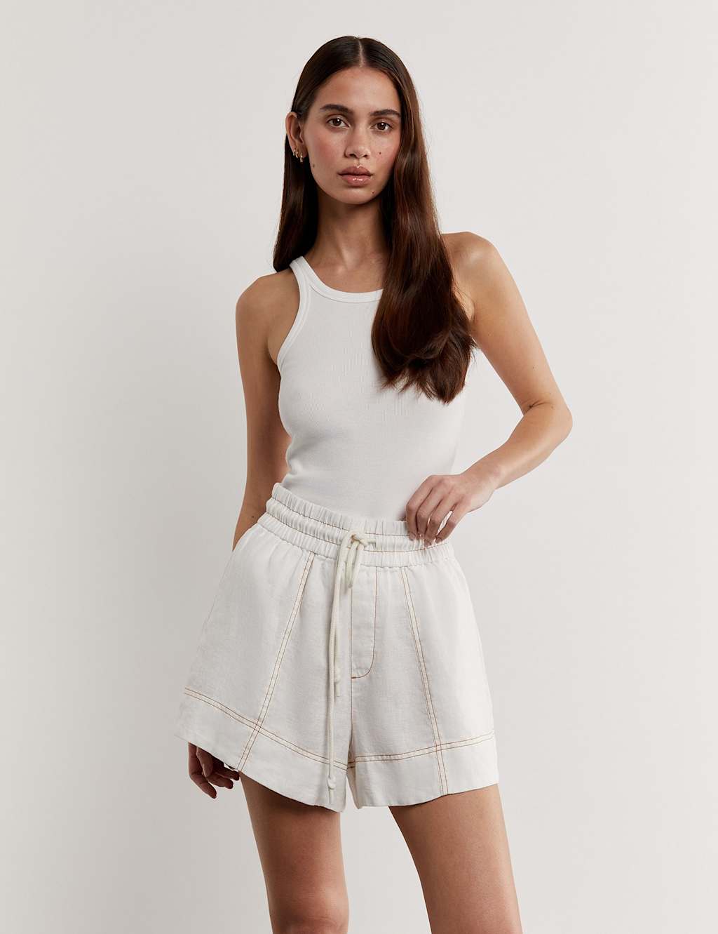 Jag Pure Linen High Waisted Shorts White