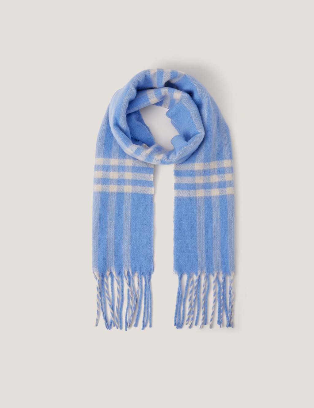Monsoon Brushed Checked Fringed Scarf Blue
