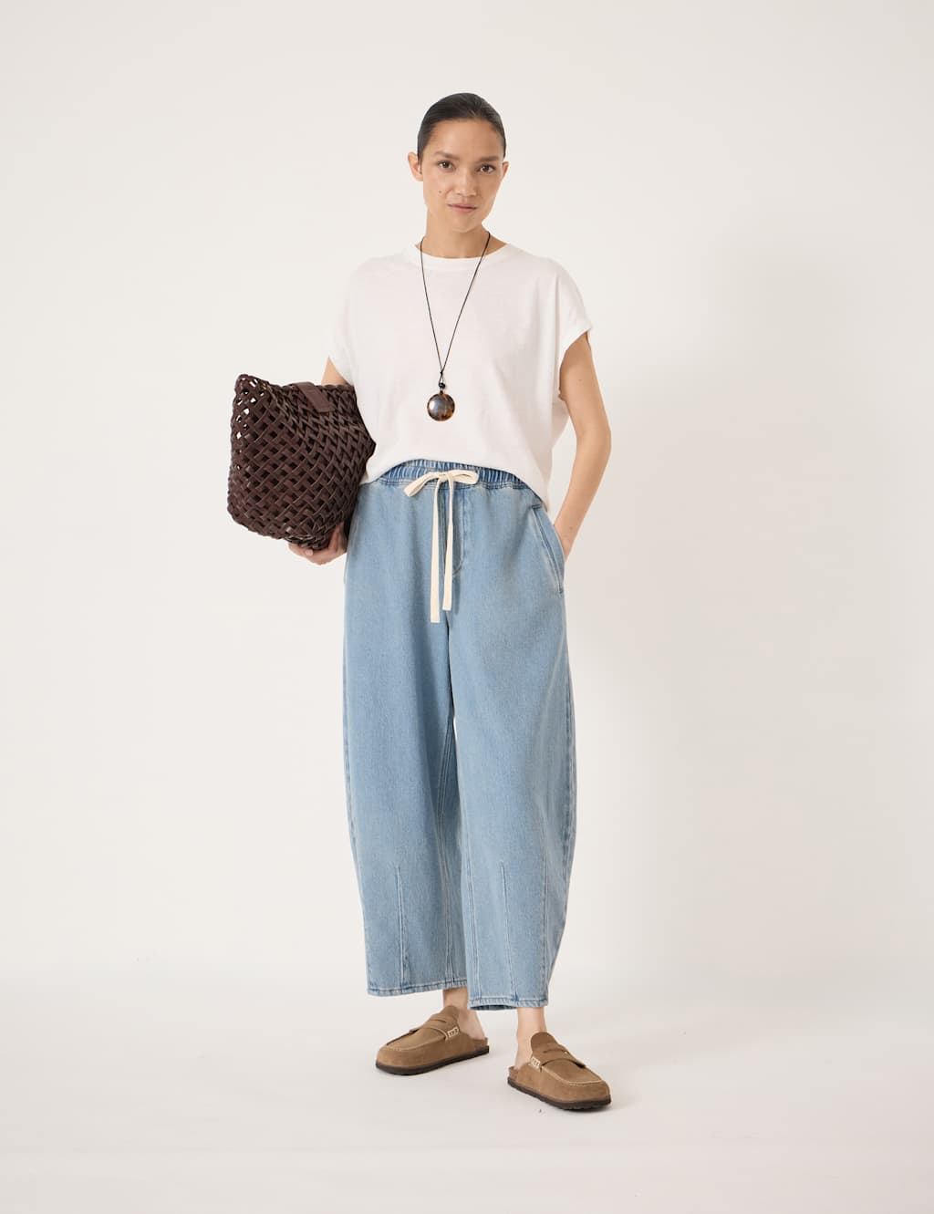 Hush Women's Supersoft Elasticated High Waisted Barrel Jeans - 14 - Light Blue - Available at M&S