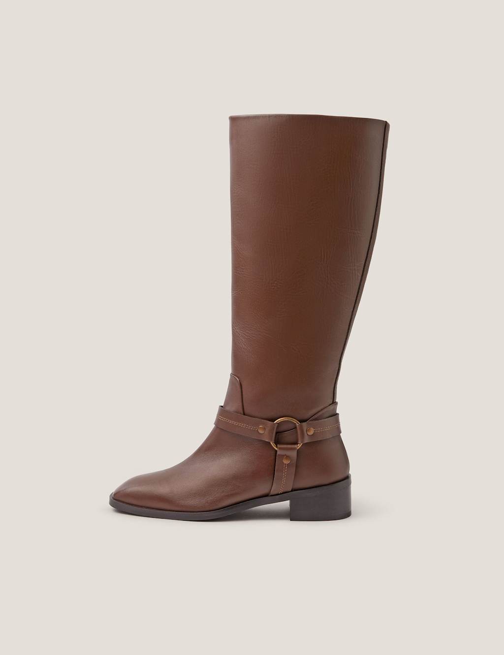 Monsoon Leather Block Heel Knee High Boots Brown