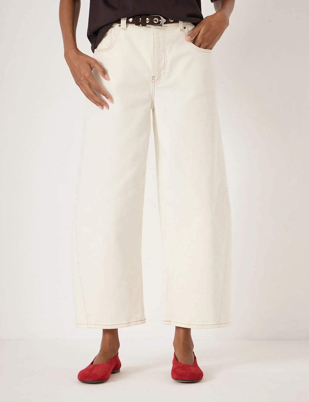 Hush Women's High Waisted Wide Leg Ankle Grazer Jeans - 14 - Ecru - Available at M&S