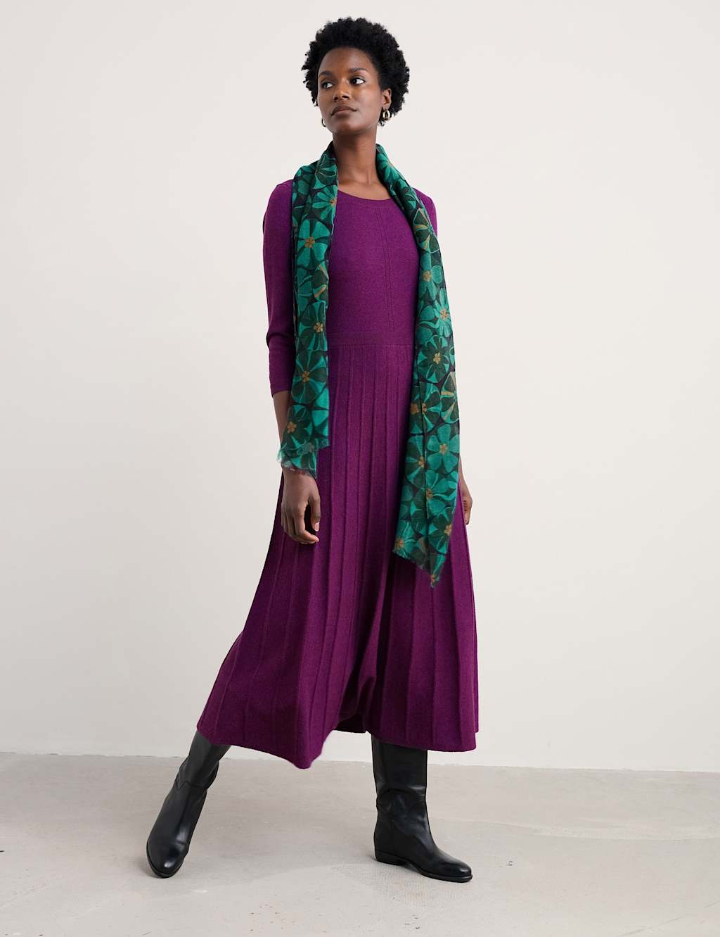 Seasalt Cornwall Knitted Midi Jumper Dress with Merino Wool Purple