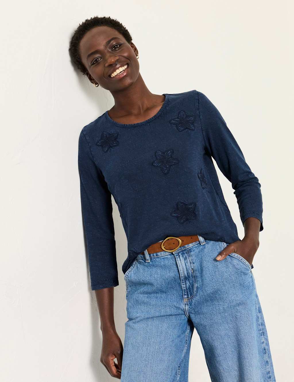 Fatface Women's Pure Cotton Floral Embroidered Top - 20 - Denim - Available at M&S
