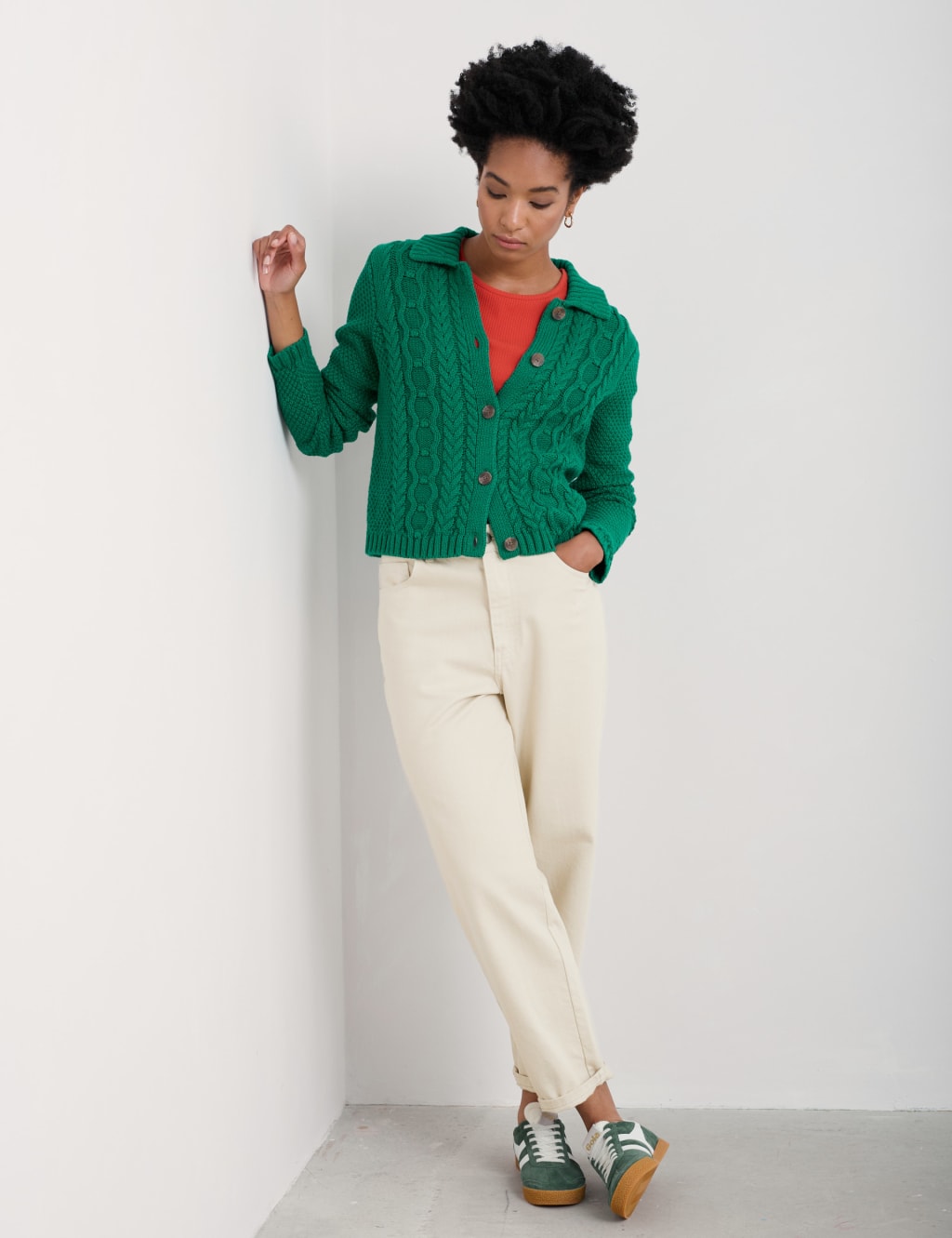 Pure Cotton Knitted Collared Button Front Cardigan