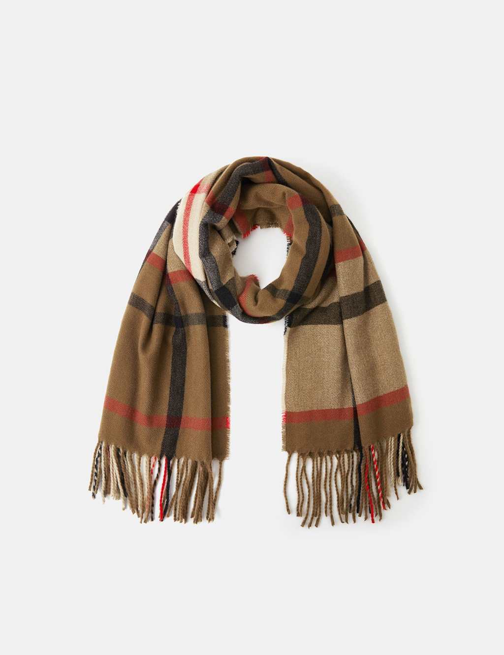 ACCESSORIZE Woven Checked Fringed Blanket Scarf Brown