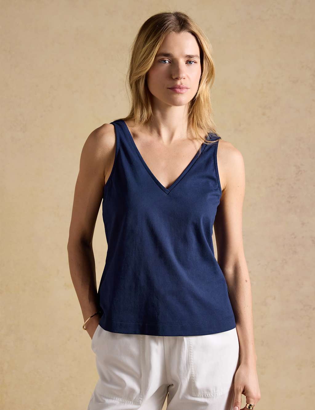 Joules Women's Jersey V-Neck Relaxed Vest Top - 6 - Navy - Available at M&S