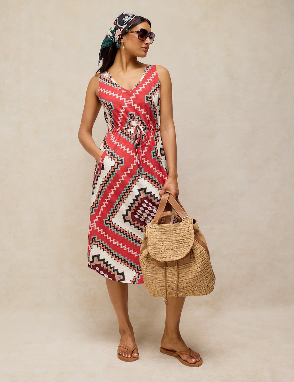 White Stuff Women's Pure Cotton Jersey Patterned Beach Dress - Small - Red Mix - Available at M&S