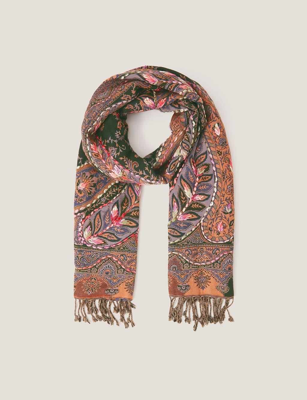 Monsoon Embroidered Paisley Print Scarf Multi