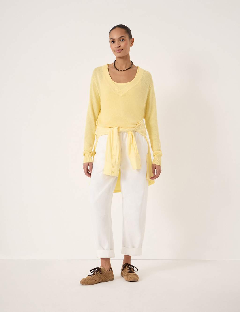 Hush Women's Coralie Linen and Cotton V-Neck Jumper - Large-Extra Large - Yellow - Available at M&S
