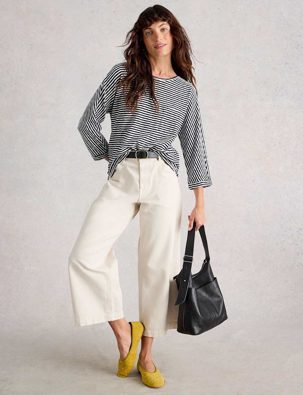 White Stuff Women's Pure Cotton Striped Crew Neck Top - 14 - Navy Mix, Navy Mix