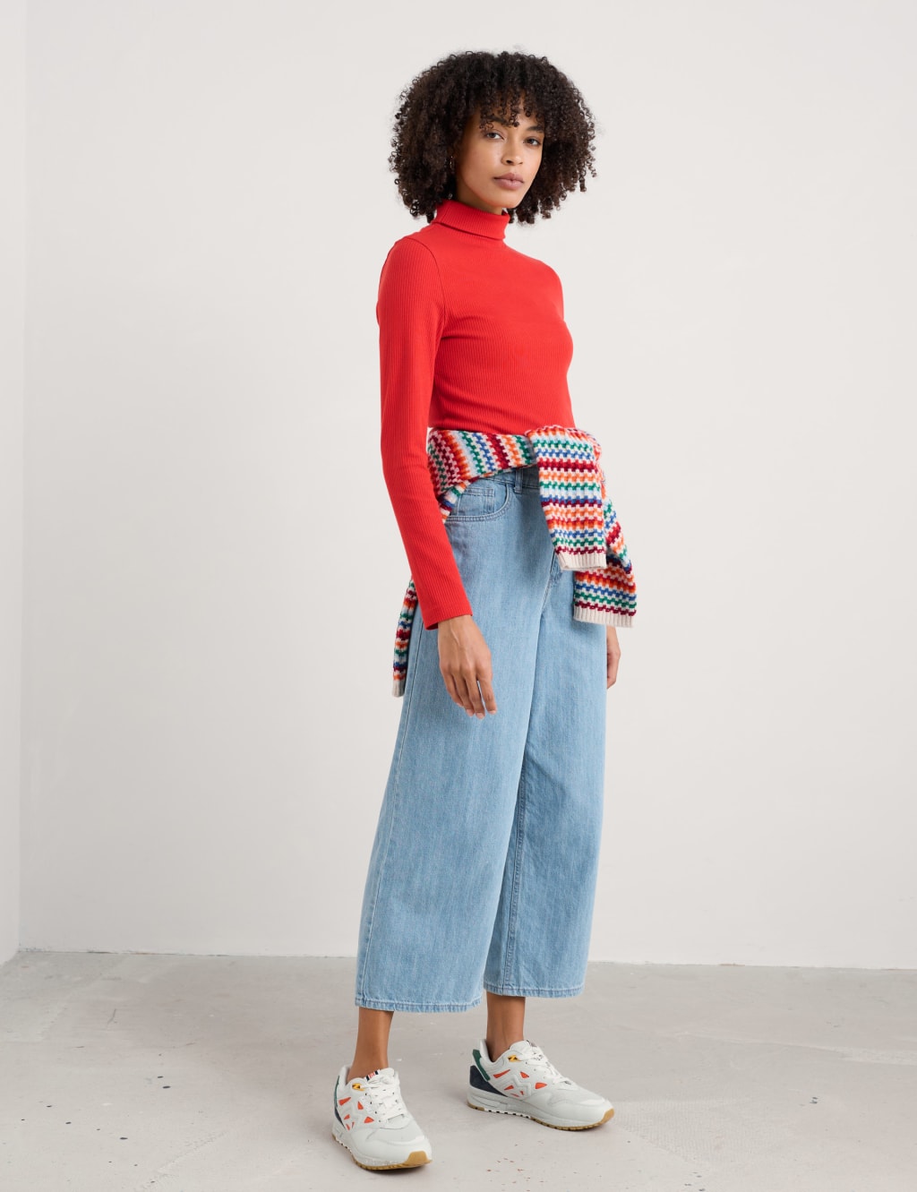 Cotton Rich Ribbed Roll Neck Slim Fit Top