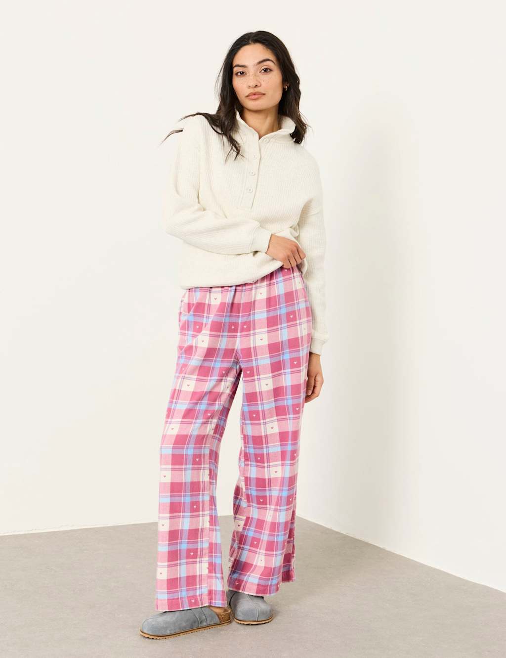 Fatface Women's Pure Cotton Checked Heart Pyjama Bottoms - 18 - Pink Mix - Available at M&S