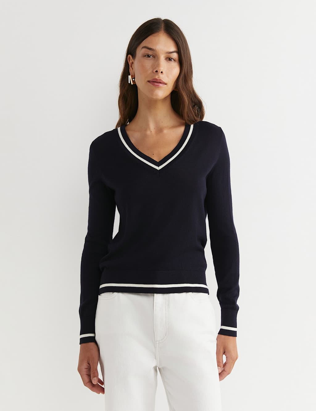 Sportscraft Pure Merino Wool V-Neck Jumper Navy