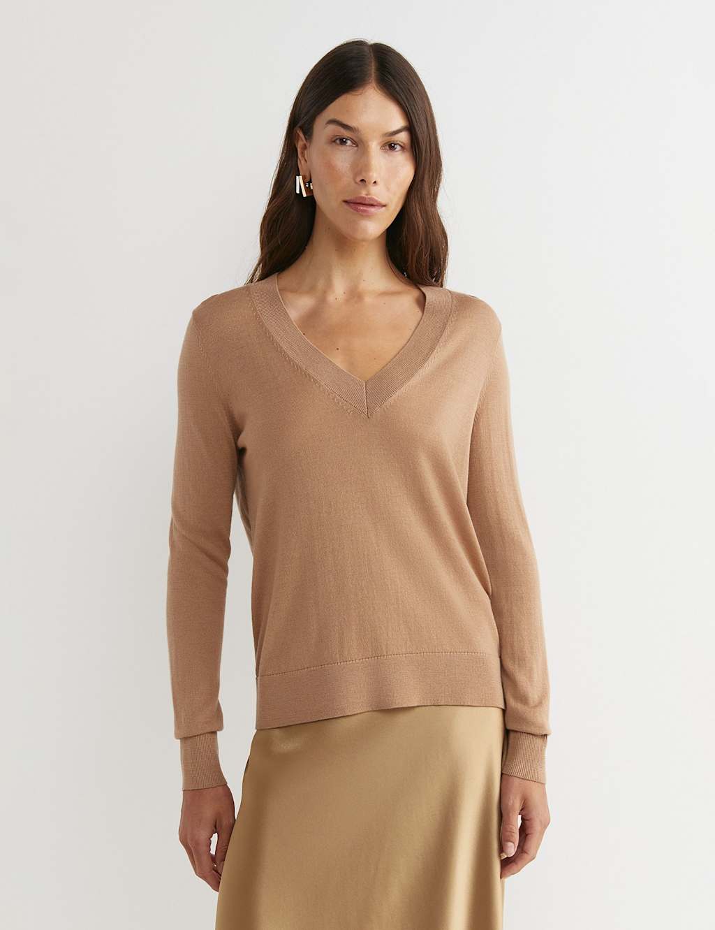 Sportscraft Pure Merino Wool V-Neck Jumper Tan
