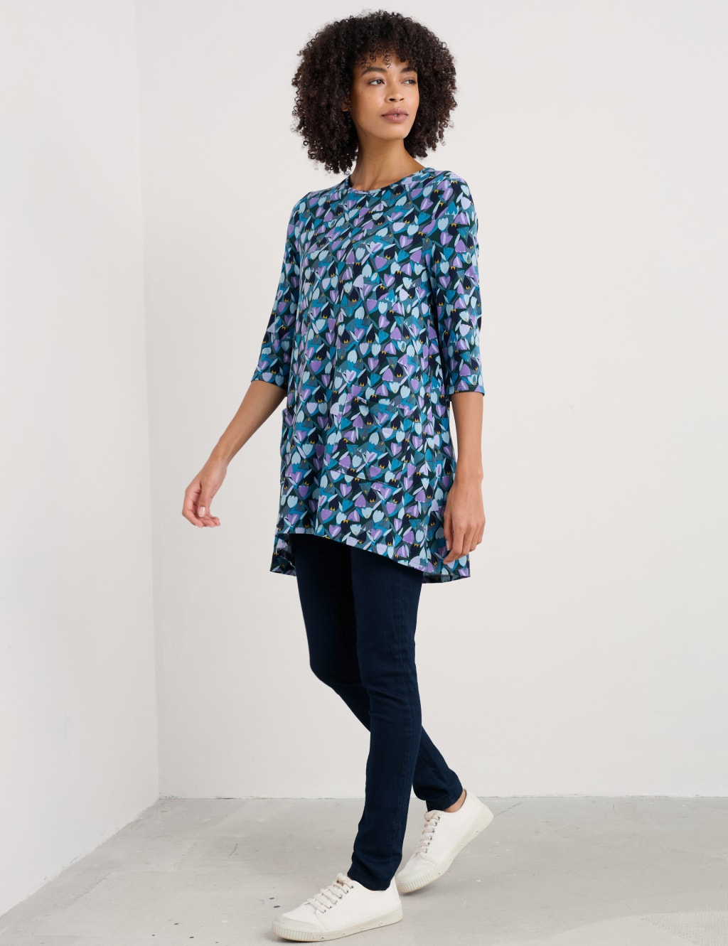 Cotton Blend Floral Scoop Neck Tunic