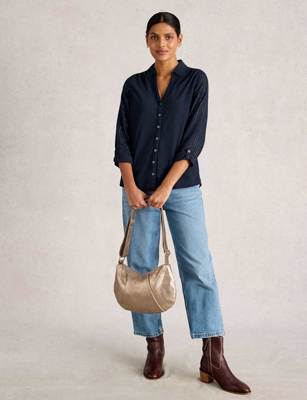 White Stuff Pure Cotton Sparkly Shirt Navy