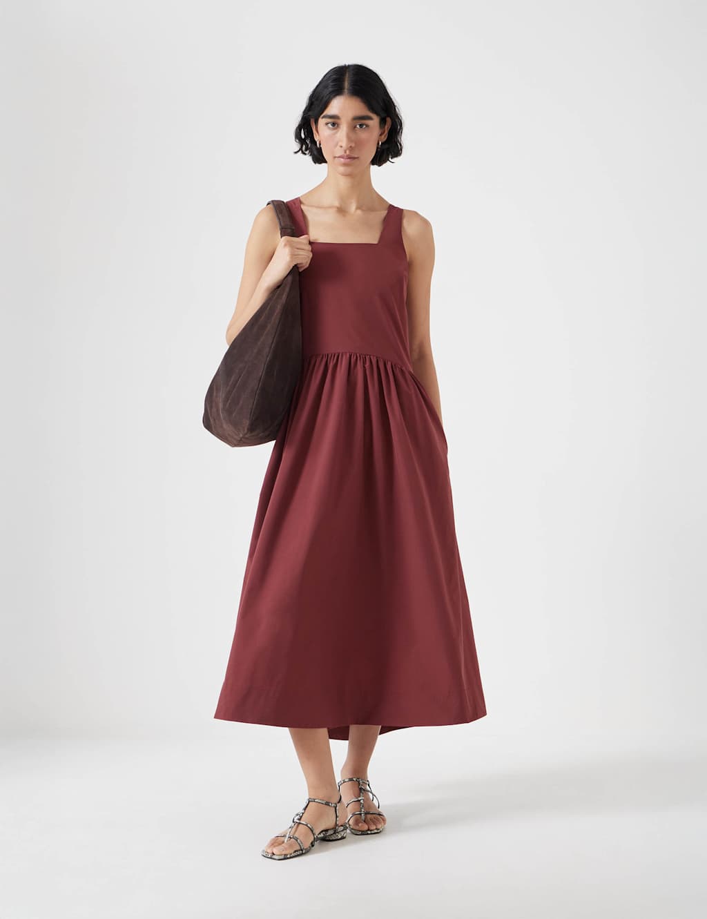 Romi Square Neck Midi Relaxed Waisted Dress