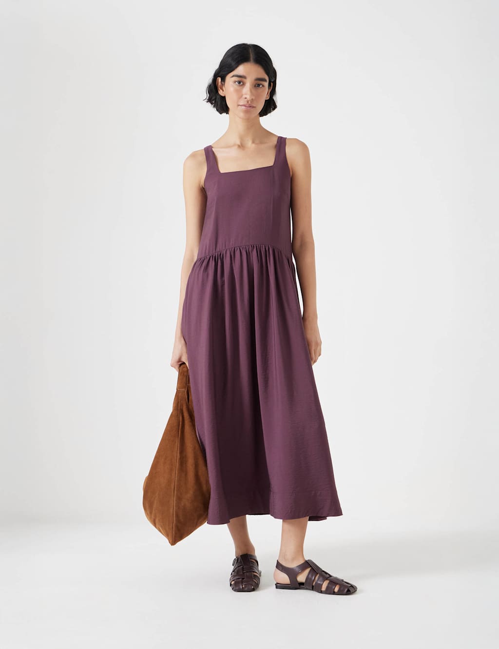 Square Neck Midi Waisted Dress