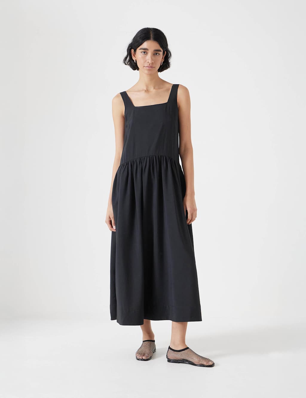 Square Neck Midi Waisted Dress