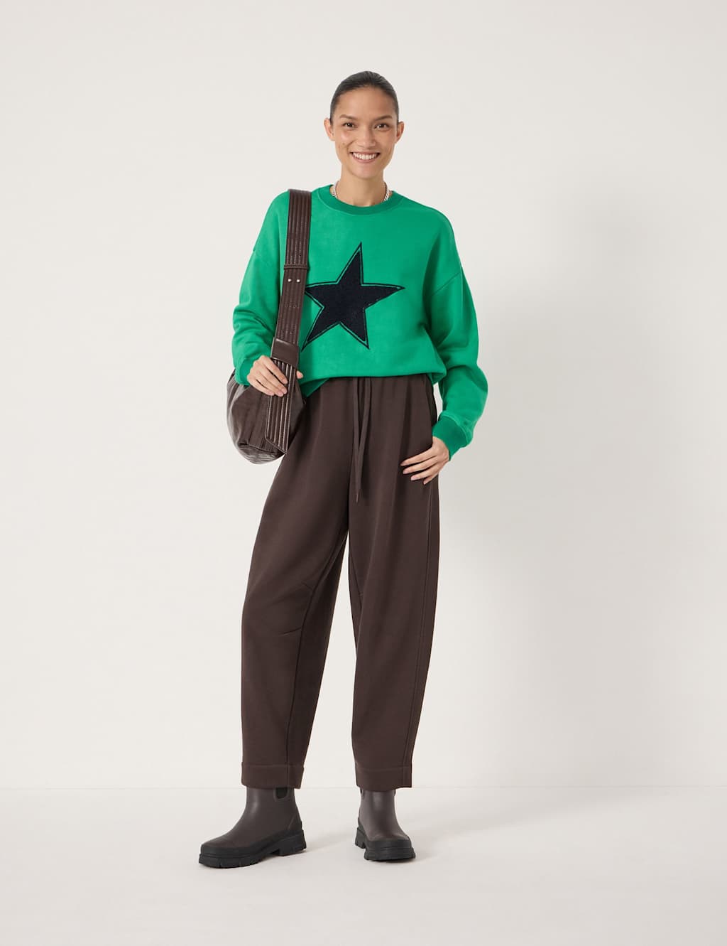 Hush Women's Pure Cotton Embroidered Star Relaxed Sweatshirt - Medium - Green Mix - Available at M&S