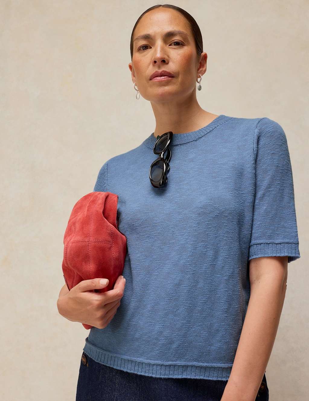 White Stuff Women's Cotton Rich Crew Neck Knitted T-Shirt - 20 - Blue - Available at M&S