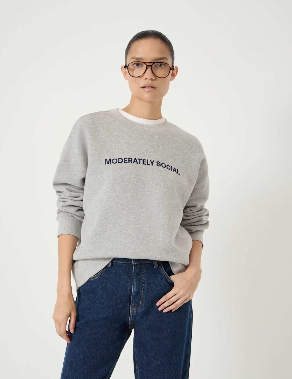 Hush Women's Pure Cotton Embroidered Slogan Sweatshirt - Small-Medium - Grey Mix - Available at M&S
