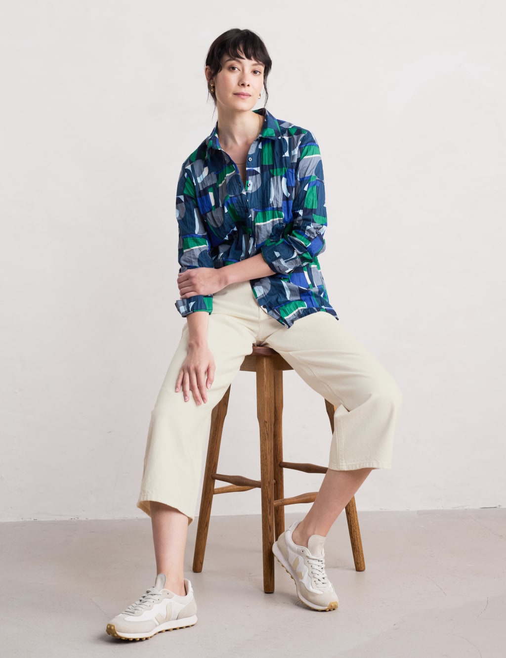 Pure Cotton Geometric Crinkle Fitted Shirt