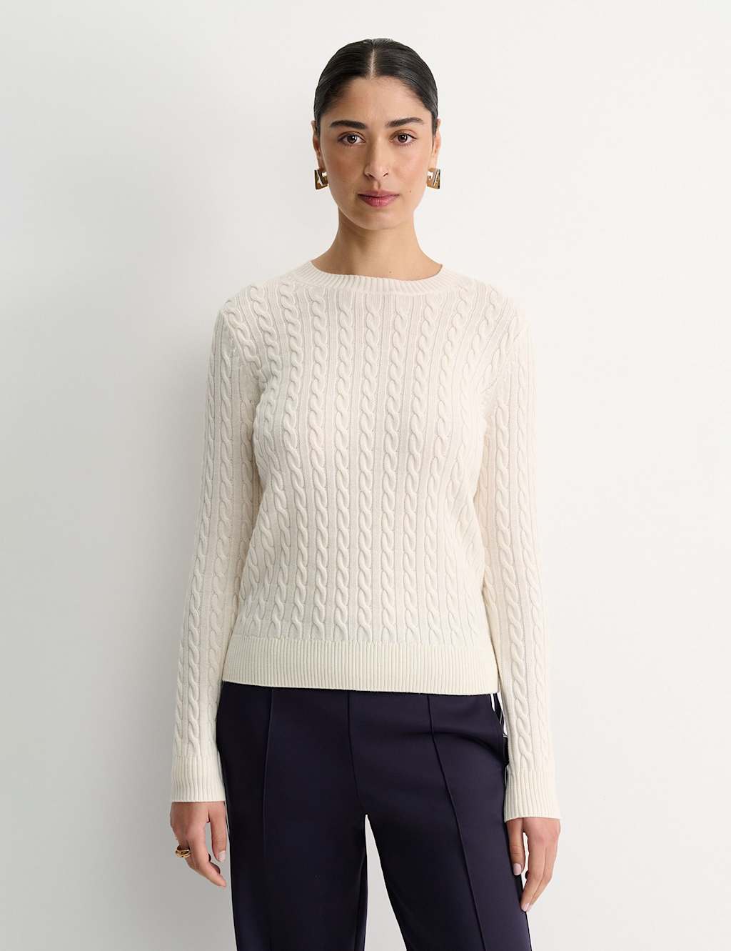 Sportscraft Pure Merino Wool Cable Knit Jumper White