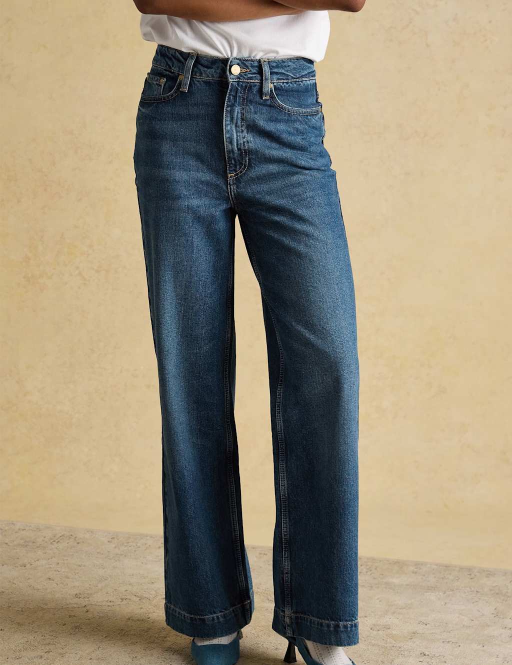 Joules Women's High Waisted Wide Leg Jeans - 22 - Blue - Available at M&S