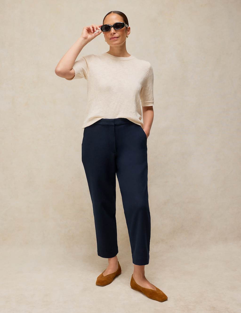 White Stuff Women's Cotton Rich Straight Leg Cropped Trousers - 14 - Navy - Available at M&S