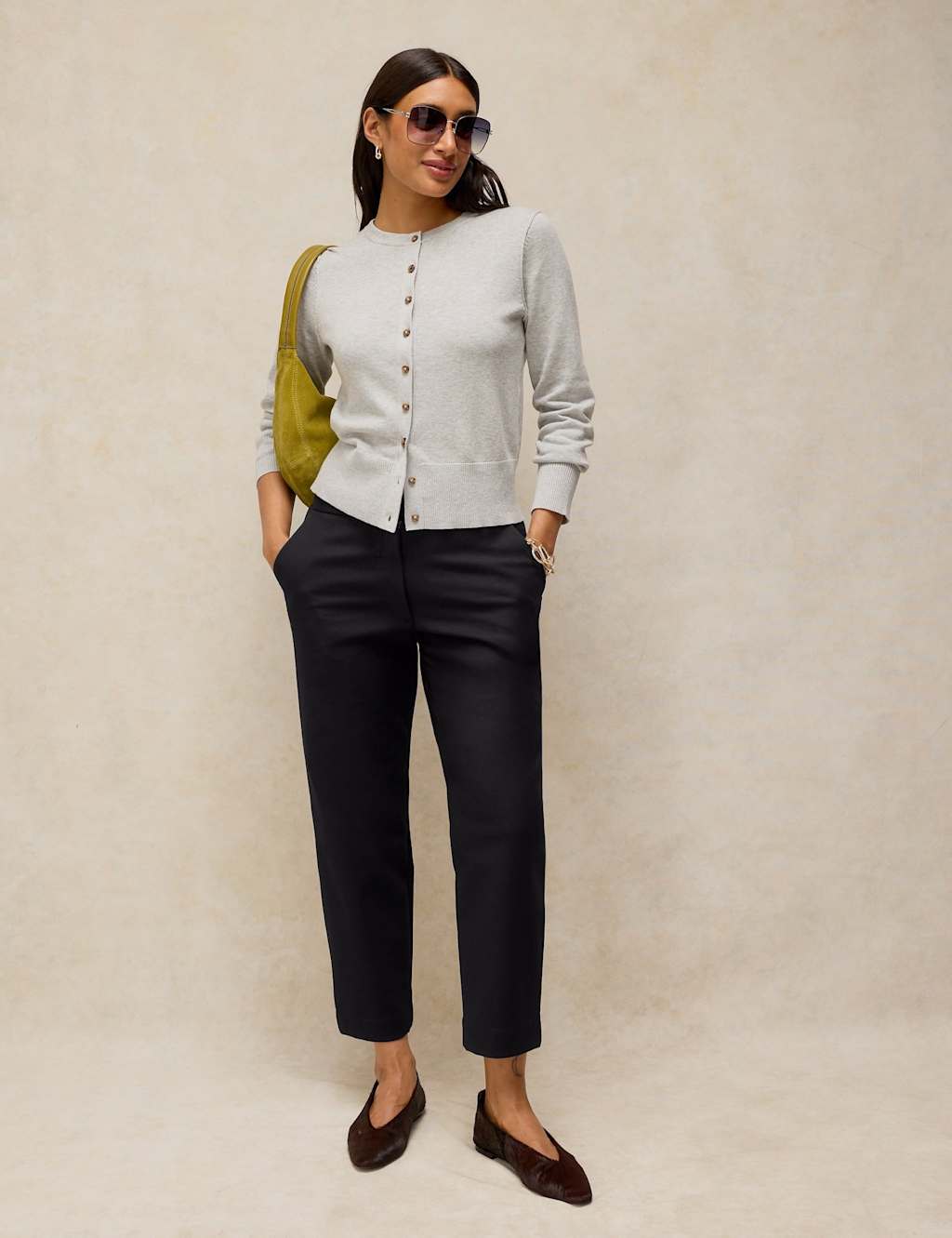 White Stuff Women's Cotton Rich Straight Leg Cropped Trousers - 12 - Black - Available at M&S