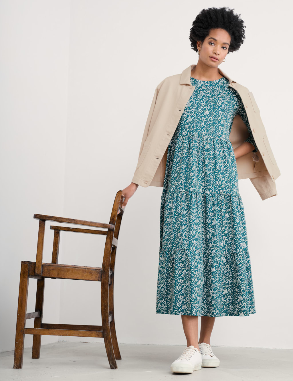Pure Cotton Floral Midaxi Tiered Dress