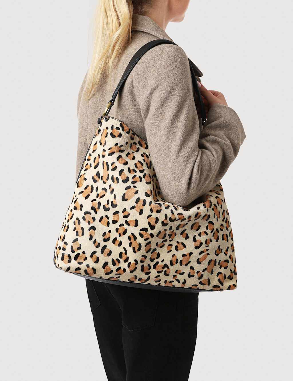 Jones Bootmaker Hair On Leather Animal Print Shoulder Bag Multi