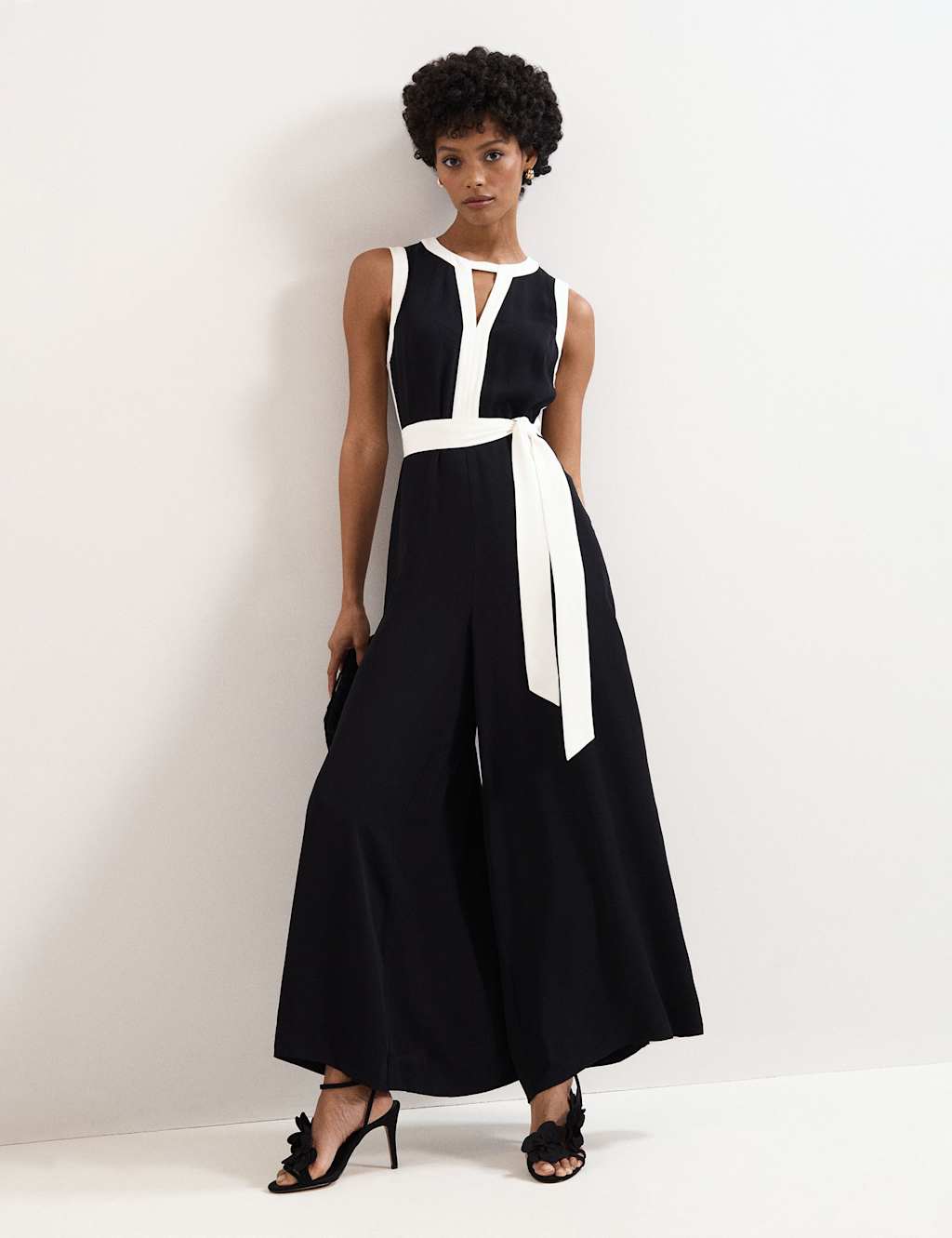 Phase Eight Women's Cutout Detail Side Stripe Wide Leg Jumpsuit - 14 - Black - Available at M&S