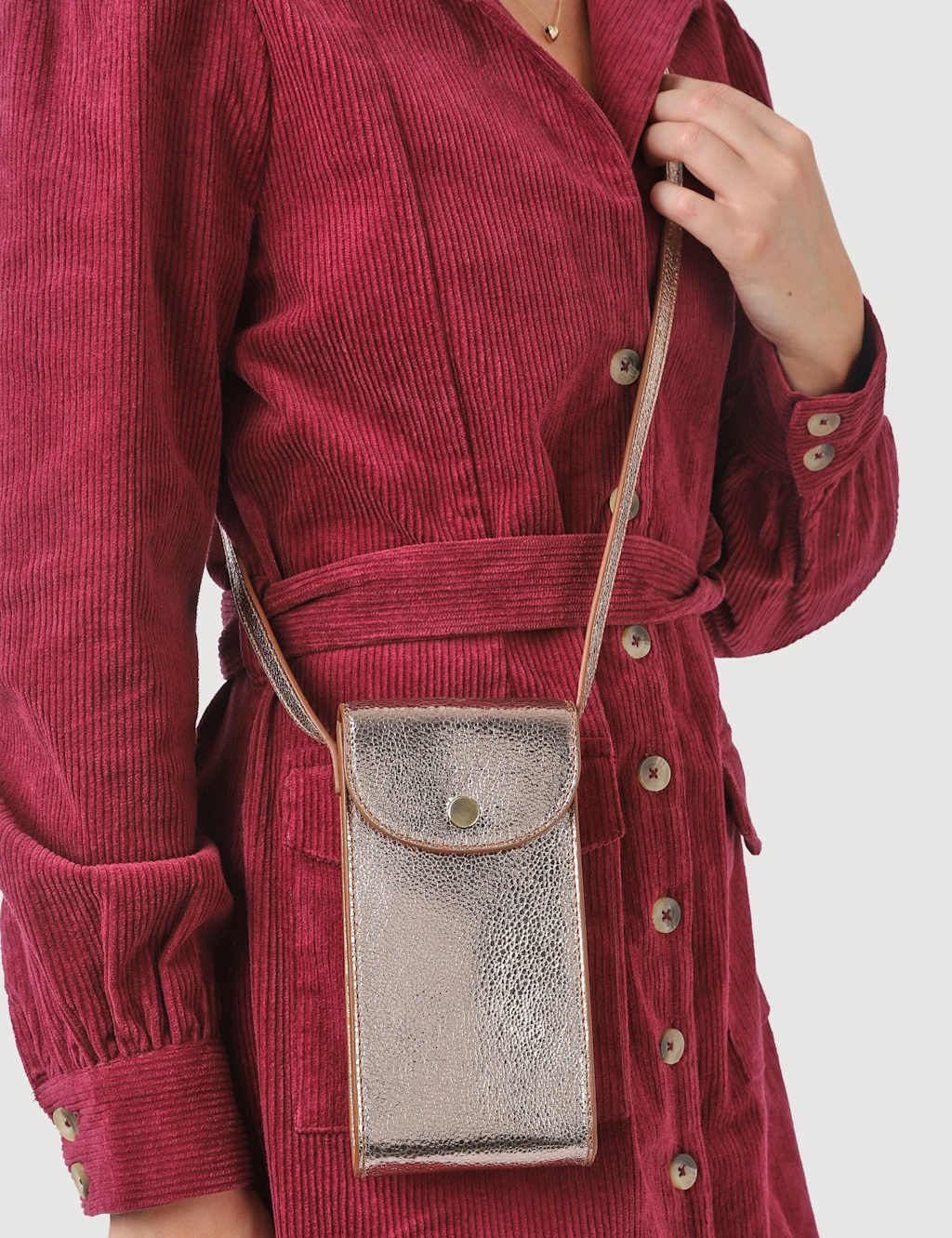 Jones Bootmaker Leather Metallic Cross Body Phone Bag Gold