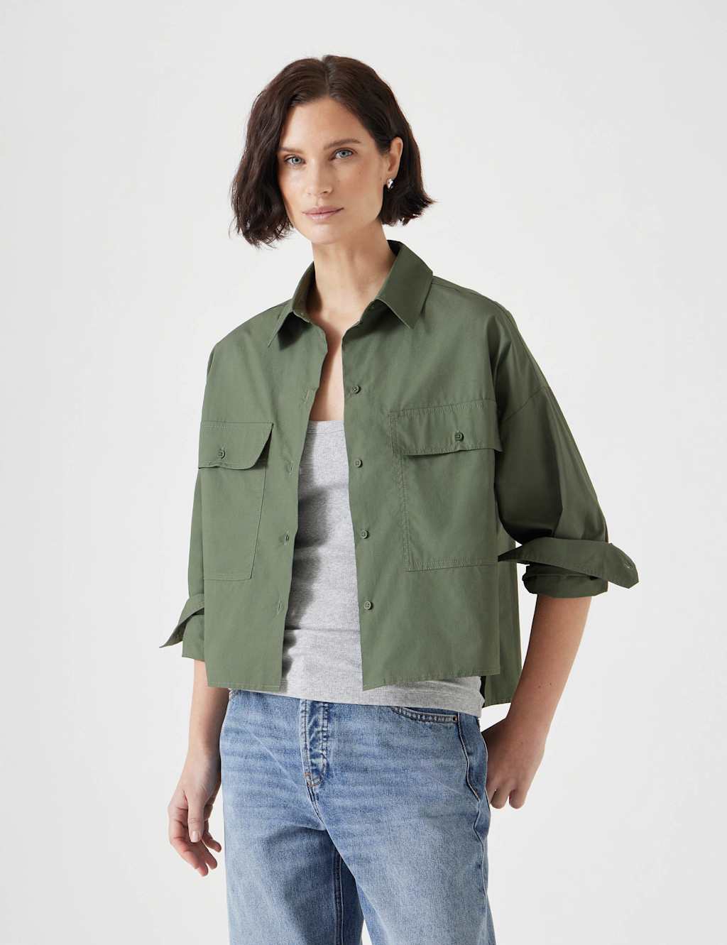 Pure Cotton Oversized Cropped Utility Shirt