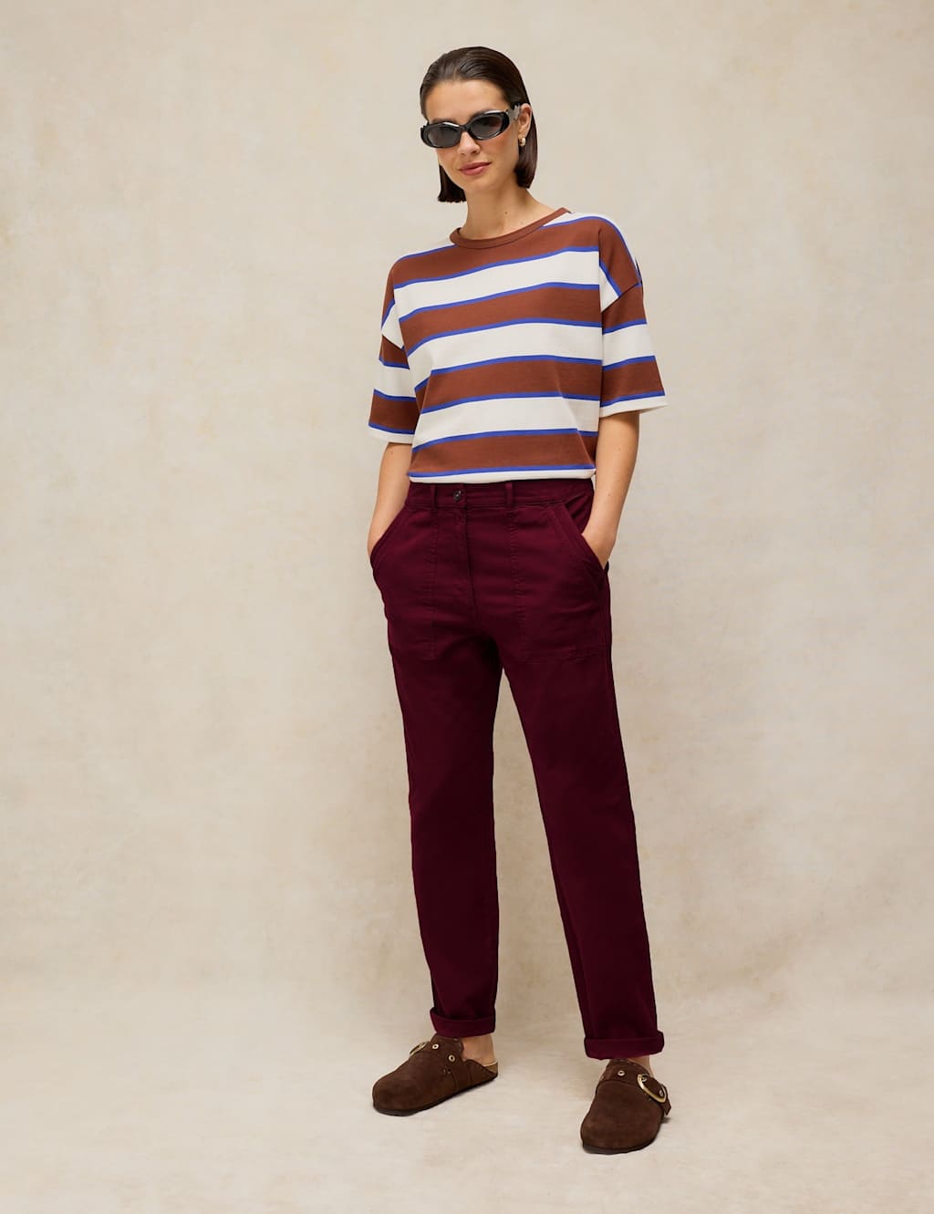 White Stuff Women's Cotton Rich Straight Leg Chinos with Linen - 18 - Purple - Available at M&S