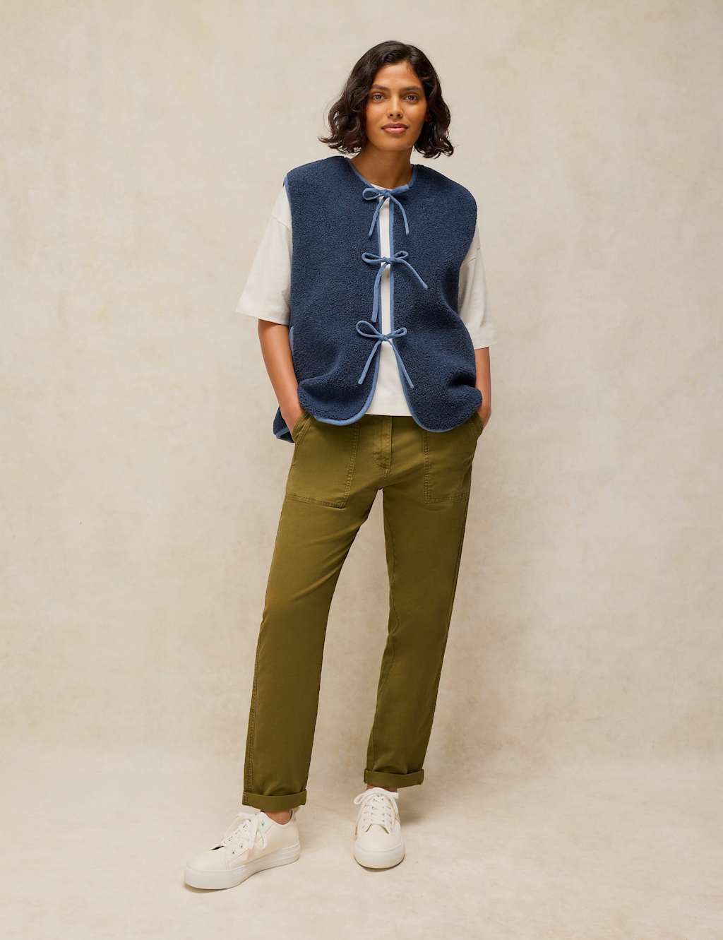 White Stuff Women's Cotton Rich Straight Leg Chinos with Linen - 10 - Green - Available at M&S