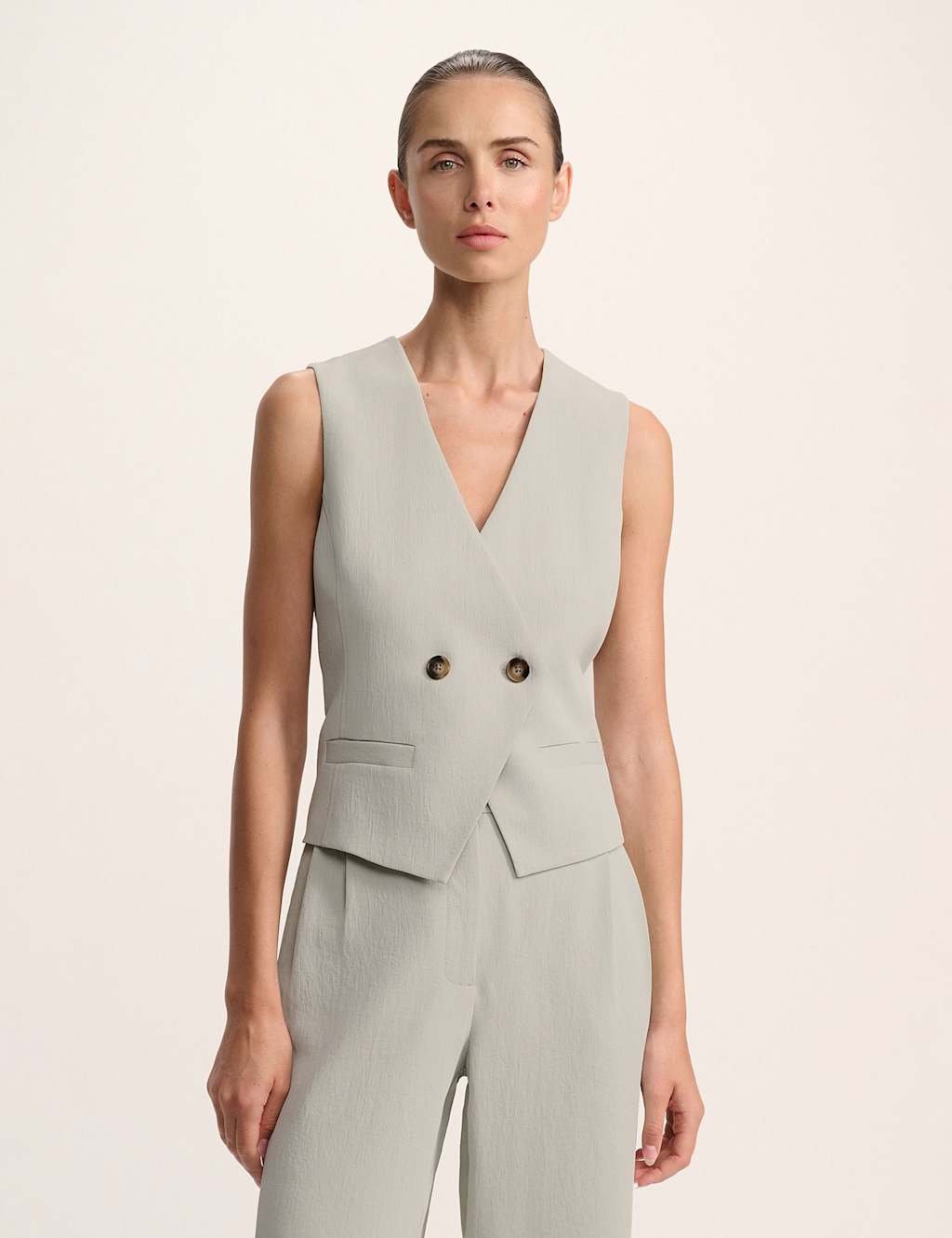 SABA Textured V-Neck Double Breasted Waistcoat Mint