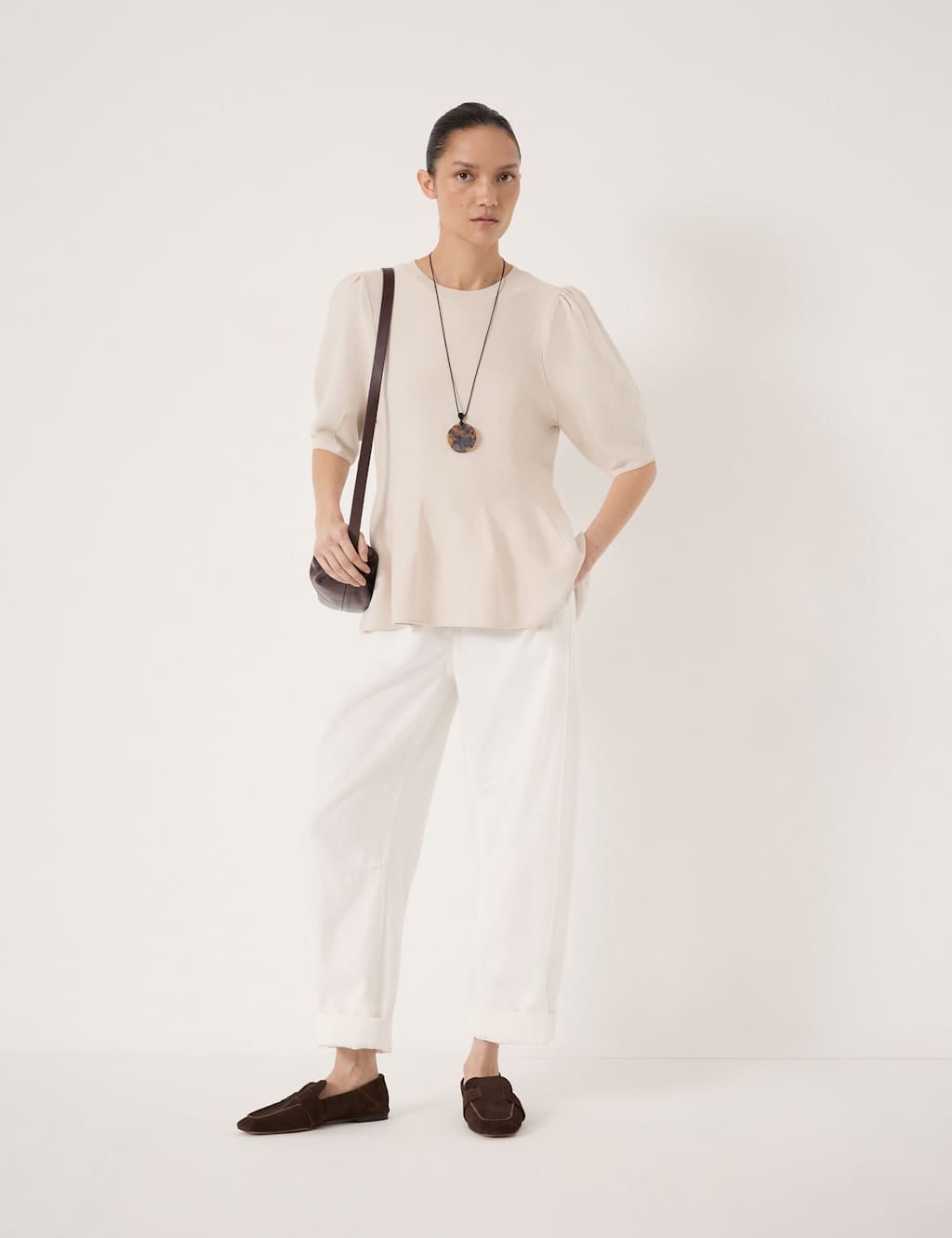 Hush Women's Seam Detail Peplum Top - Large-Extra Large - Stone - Available at M&S