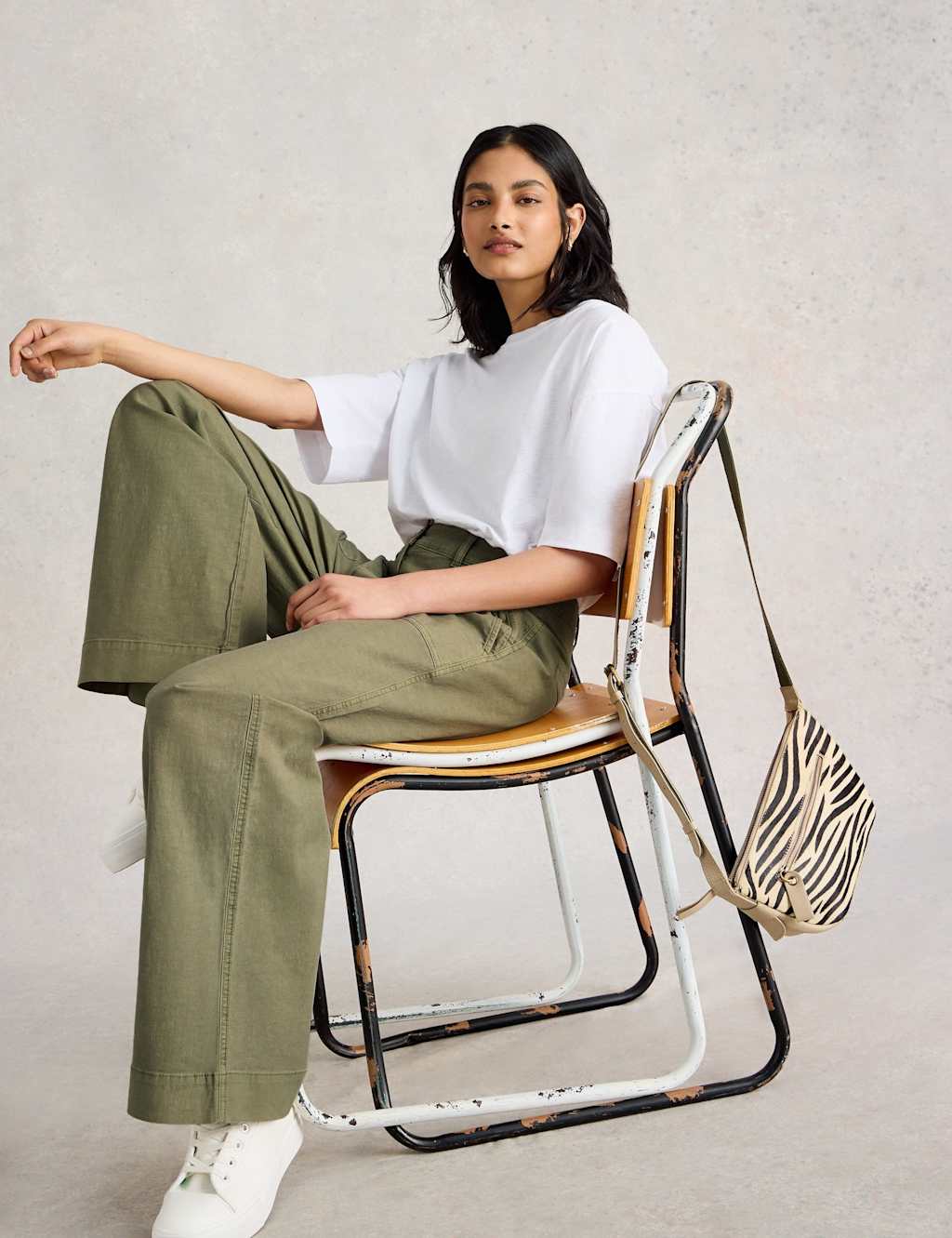 White Stuff Women's Cotton Blend Wide Leg Chinos with Linen - 8 - Green - Available at M&S