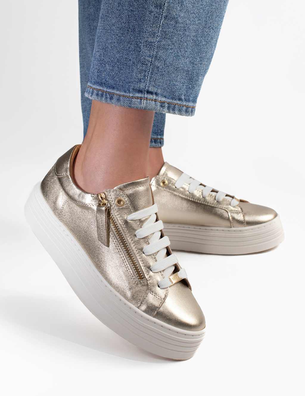 Jones Bootmaker Women's Leather Chunky Platform Trainers - 4 - Gold - Available at M&S