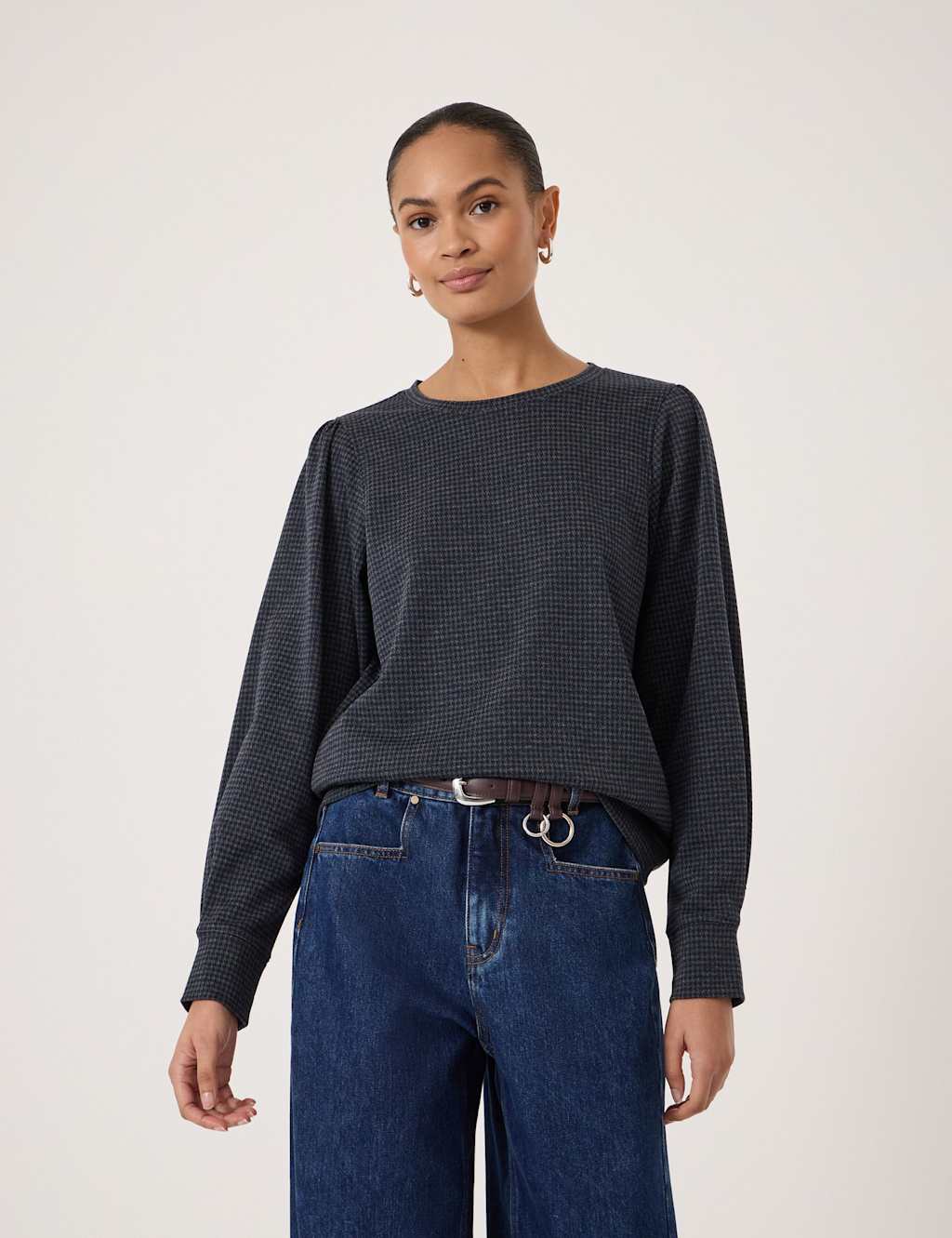 Hush Women's Jersey Checked Top - Small-Medium - Charcoal Mix - Available at M&S