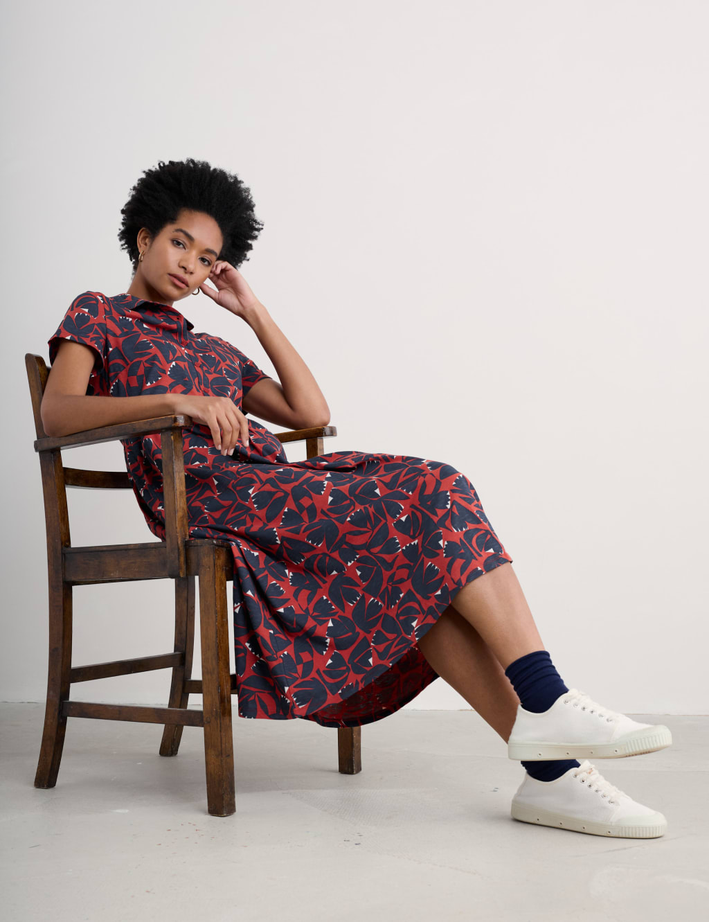 Pure Cotton Floral Midi Shirt Dress